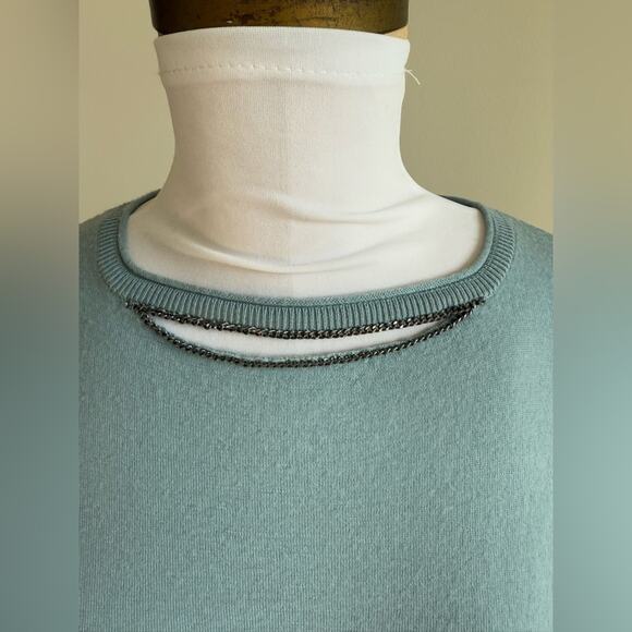DOROTHEE SCHUMACHER POWDER BLUE WOOL SWEATER 3/4 HARDWARE CUTOUT MEDIUM - Picture 6 of 9